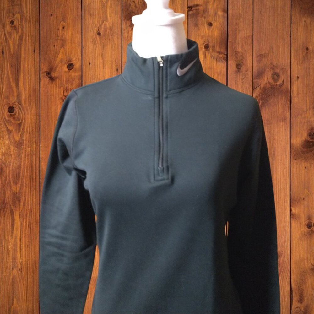 NIKE WOMEN'S MEDIUM (8-10) BLACK 1/4 ZIP PULLOVER SWEATER SWOOSH ACTIVEWEAR - Picture 2 of 4
